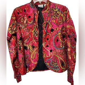 SOLD——Chico’s Abstract Multi Color Beaded/Embroidered Silk Long Sleeve Jacket M